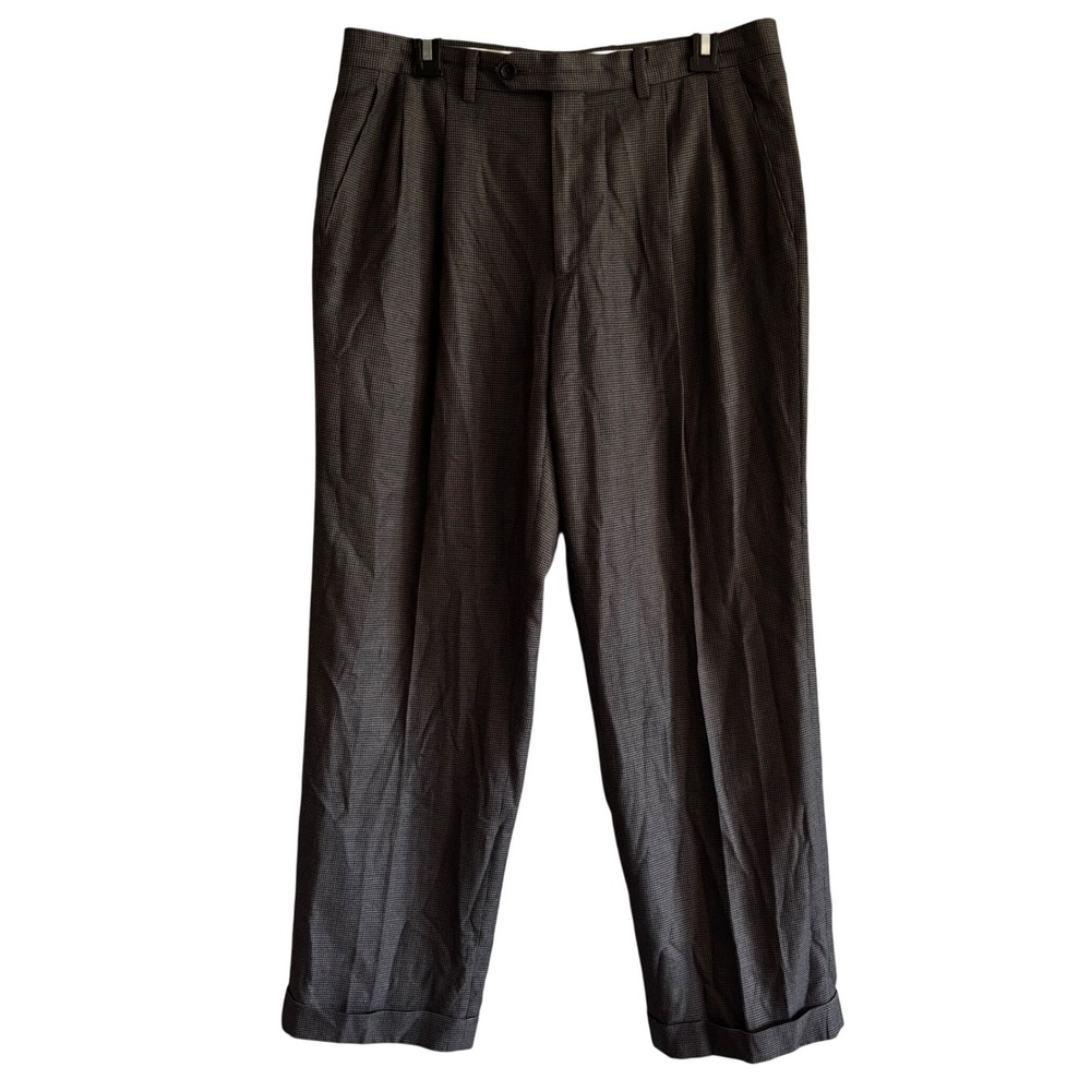 Ralph Ralph Lauren Mens Houndstooth Pleated Cuffed Dress Pants Brown Black 34x30